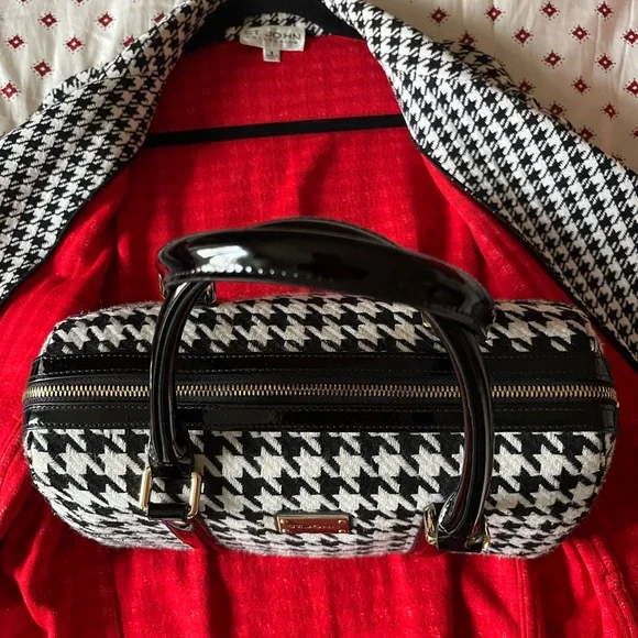 St. John Houndstooth Satchel in Black and White - Picture 3 of 8